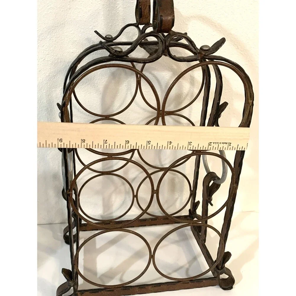 Mid-Century Modern Wine Rack French Wrought Iron 6 Bottle Capacity 1950s-1970s
